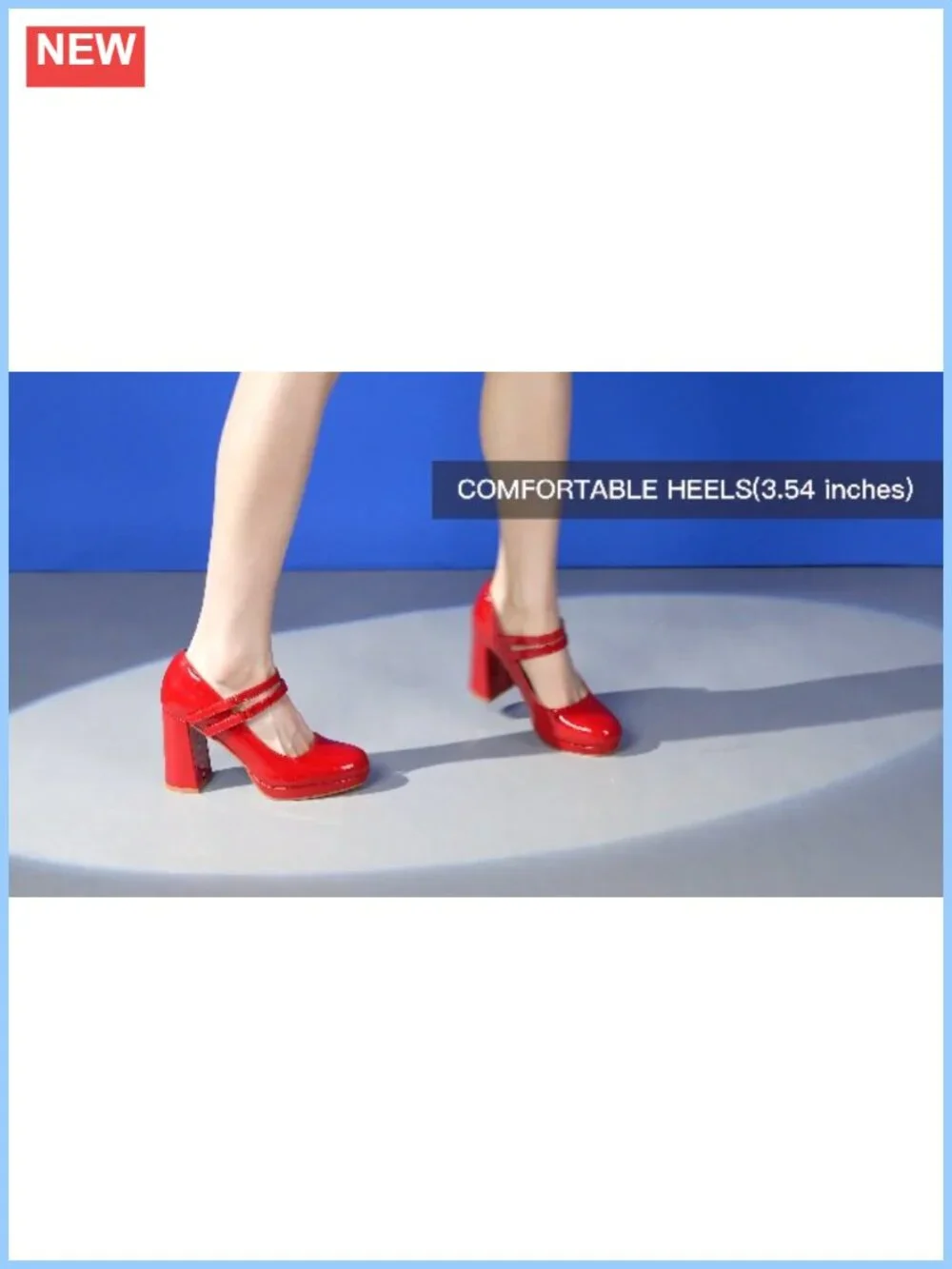 Women's Mary Jane Platform Block Heels Double Strap Faux Leather Pumps for